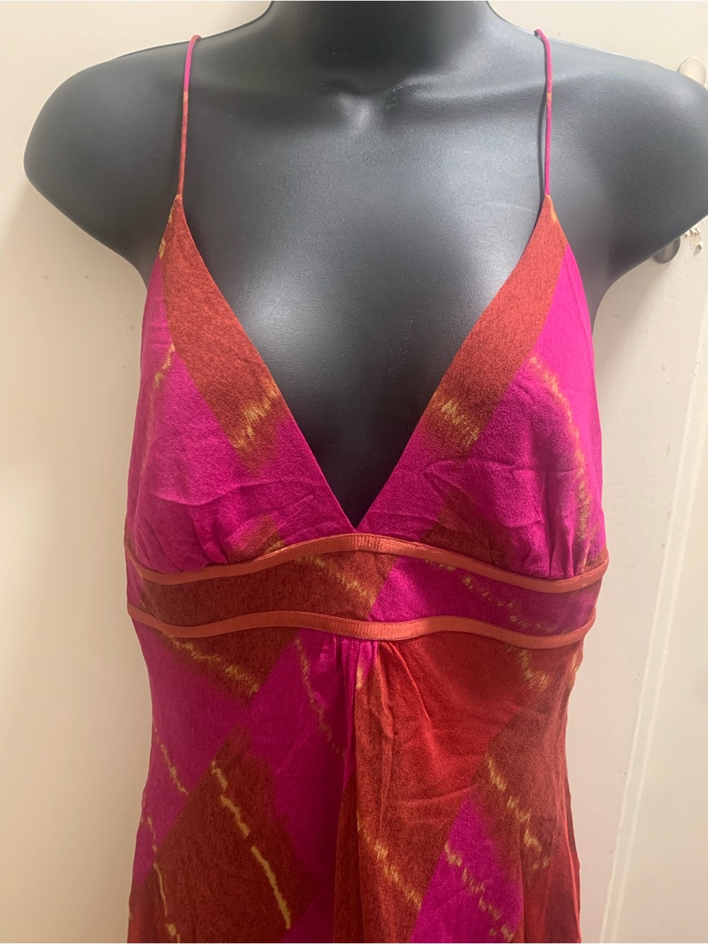 Vintage Diane Von Furstenberg 100% Silk Fuchsia and Rust Slip Dress Size 10 - Picture 2 of 9